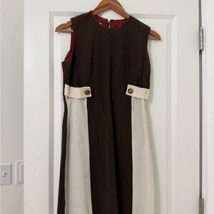 Vintage mod 60s Brown and Cream Sleeveless mini Dress